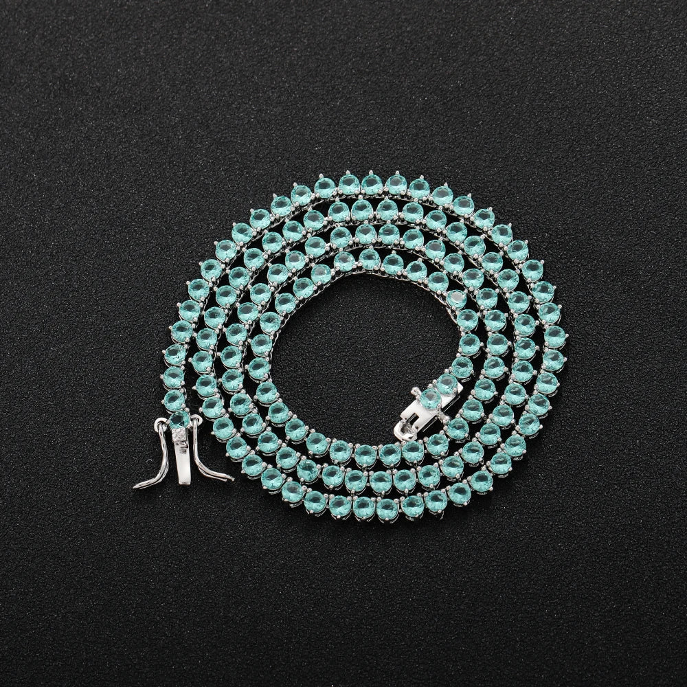 Triple Prong Tiffany Blue Diamond Tennis Necklace - 3mm