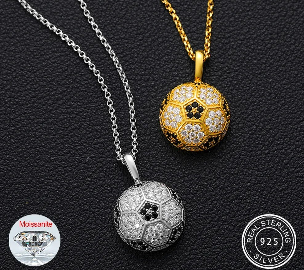 925 Sterling Silver Moissanite Diamond Soccer Ball Pendant