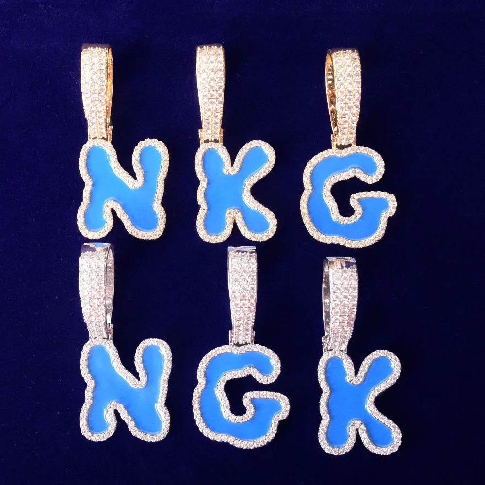 Solid Back Custom Blue Enamel Letter Pendant - Icedgame & Co