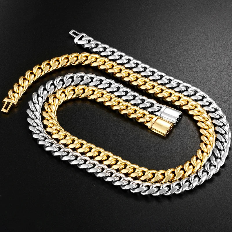 10mm Stainless Steel Miami Cuban Link Chain Necklace