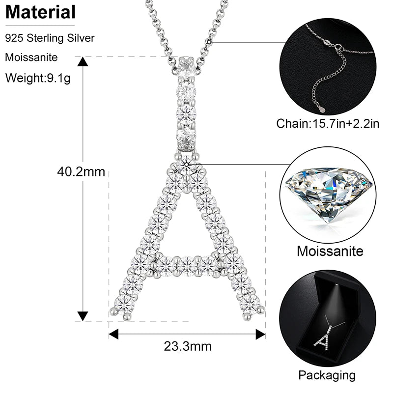 S925 Moissanite A-Z Single Letter Diamond Pendant