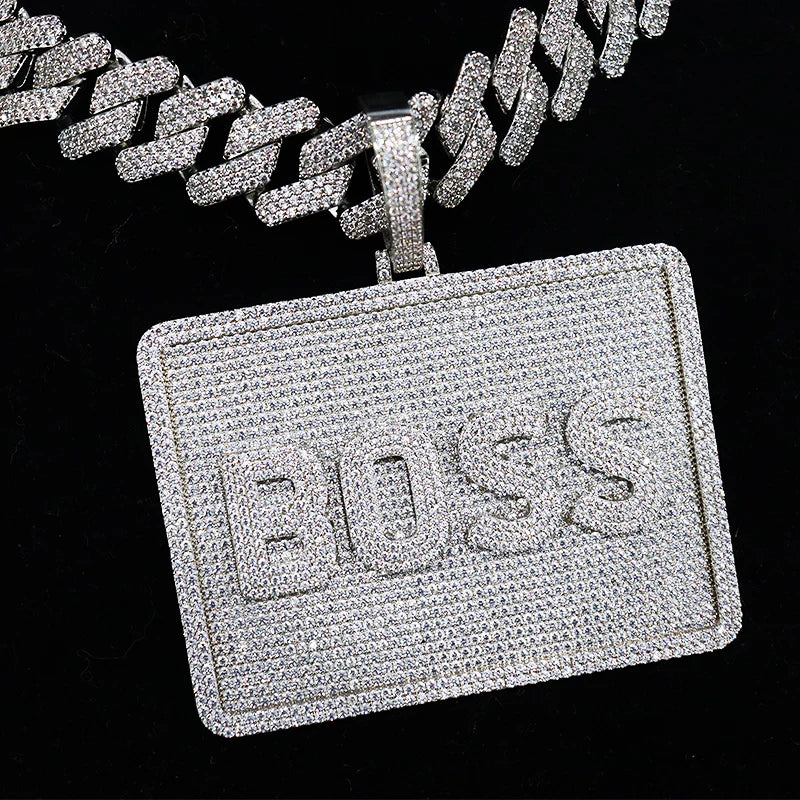 New Rectangle "BOSS" Custom Letter Pendant Necklace
