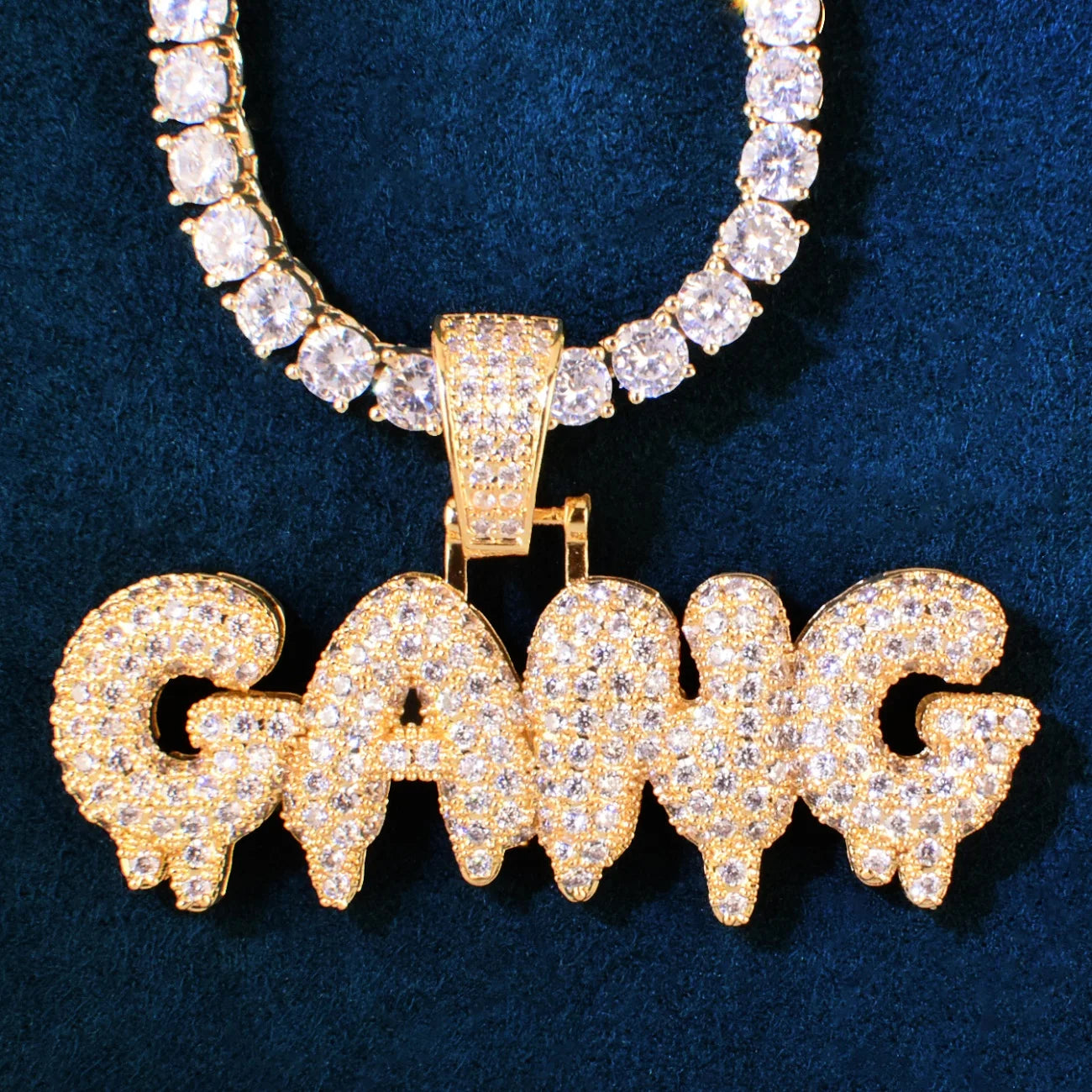 Pave Bubble Drip "GANG" Letter Pendant - Icedgame & Co