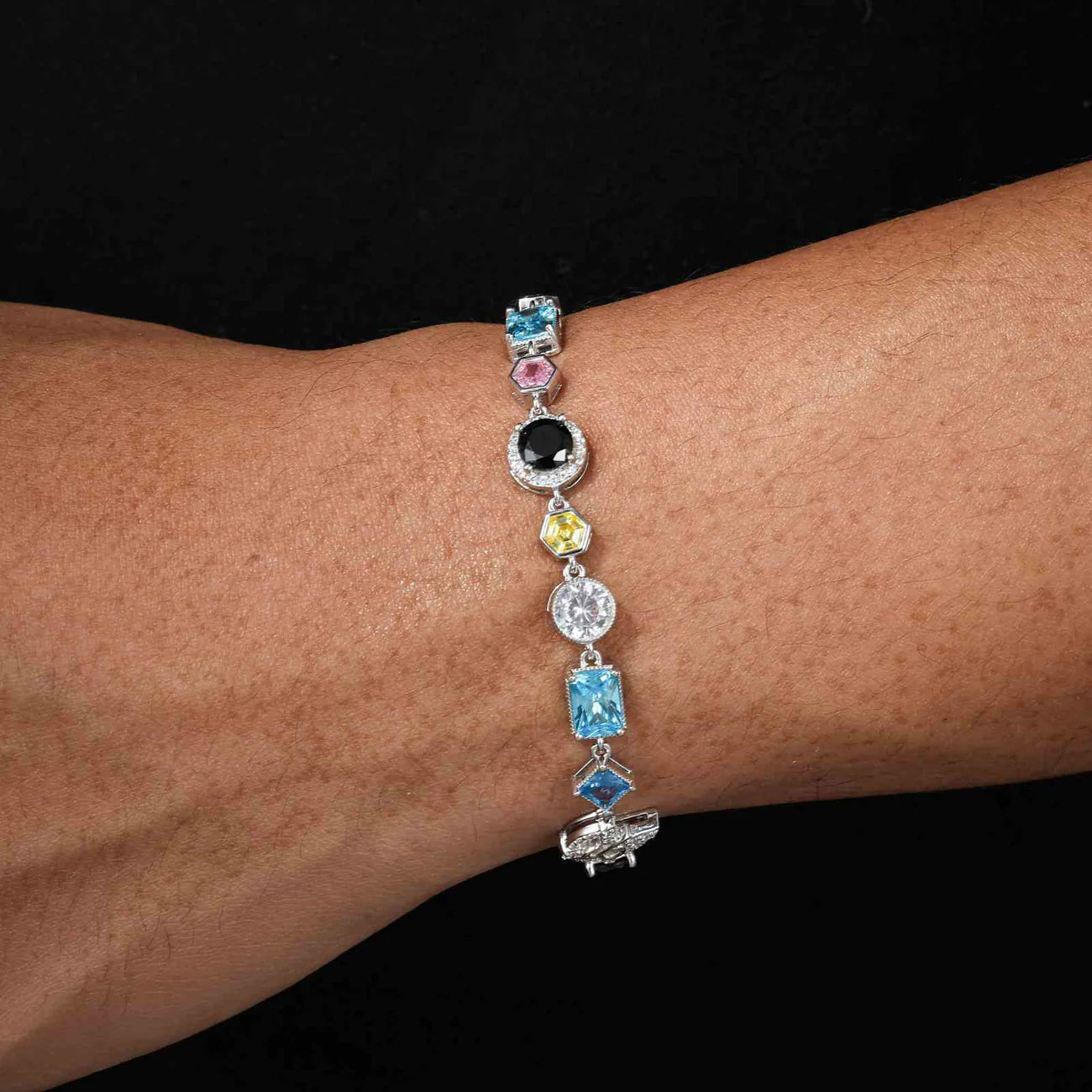 S925 Moissanite Colored Gemstone Tennis Bracelet - 12mm