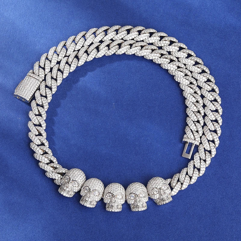 S925 VVS1 Moissanite Skull Link Necklace - 10mm