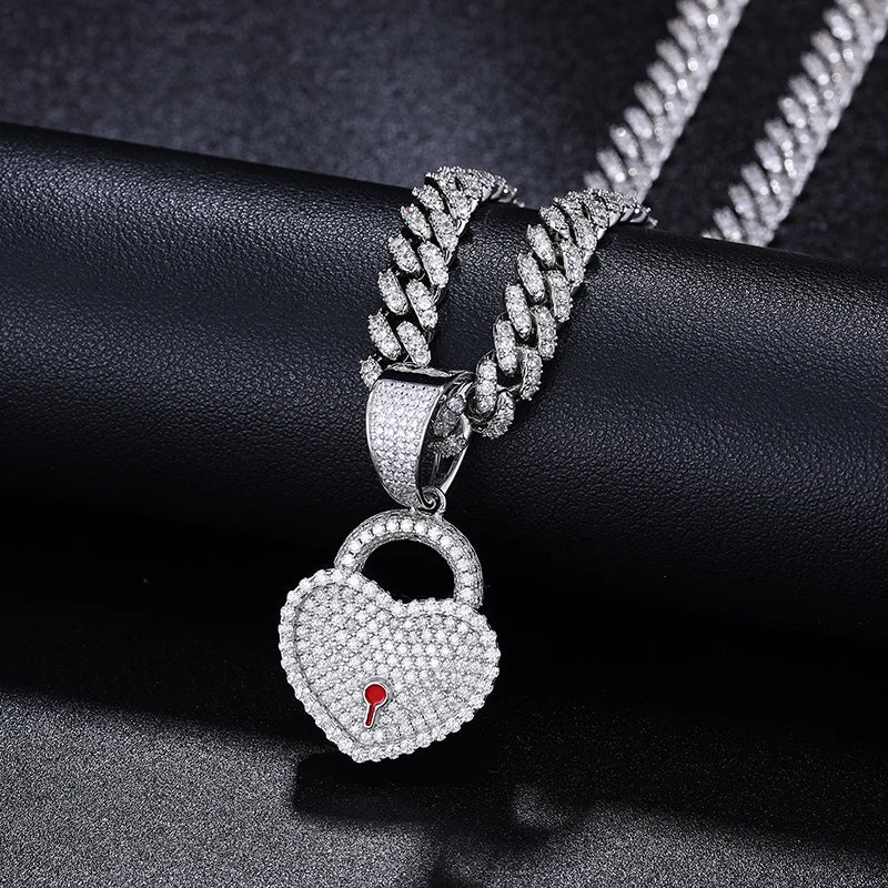 S925 Moissanite Heart Lock Pendant Necklace