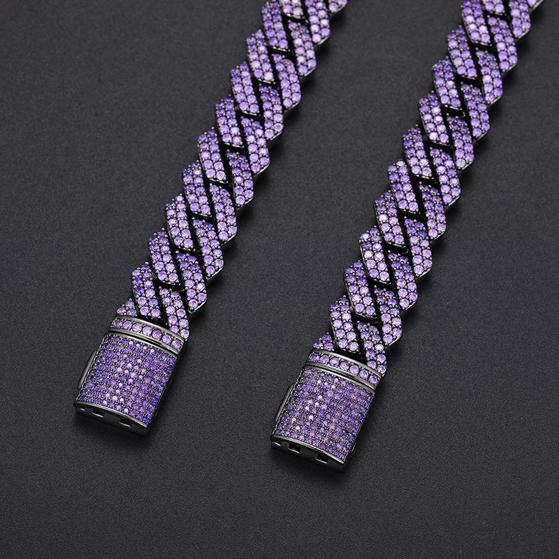 14mm Purple Diamond Cuban Link Chain Necklace