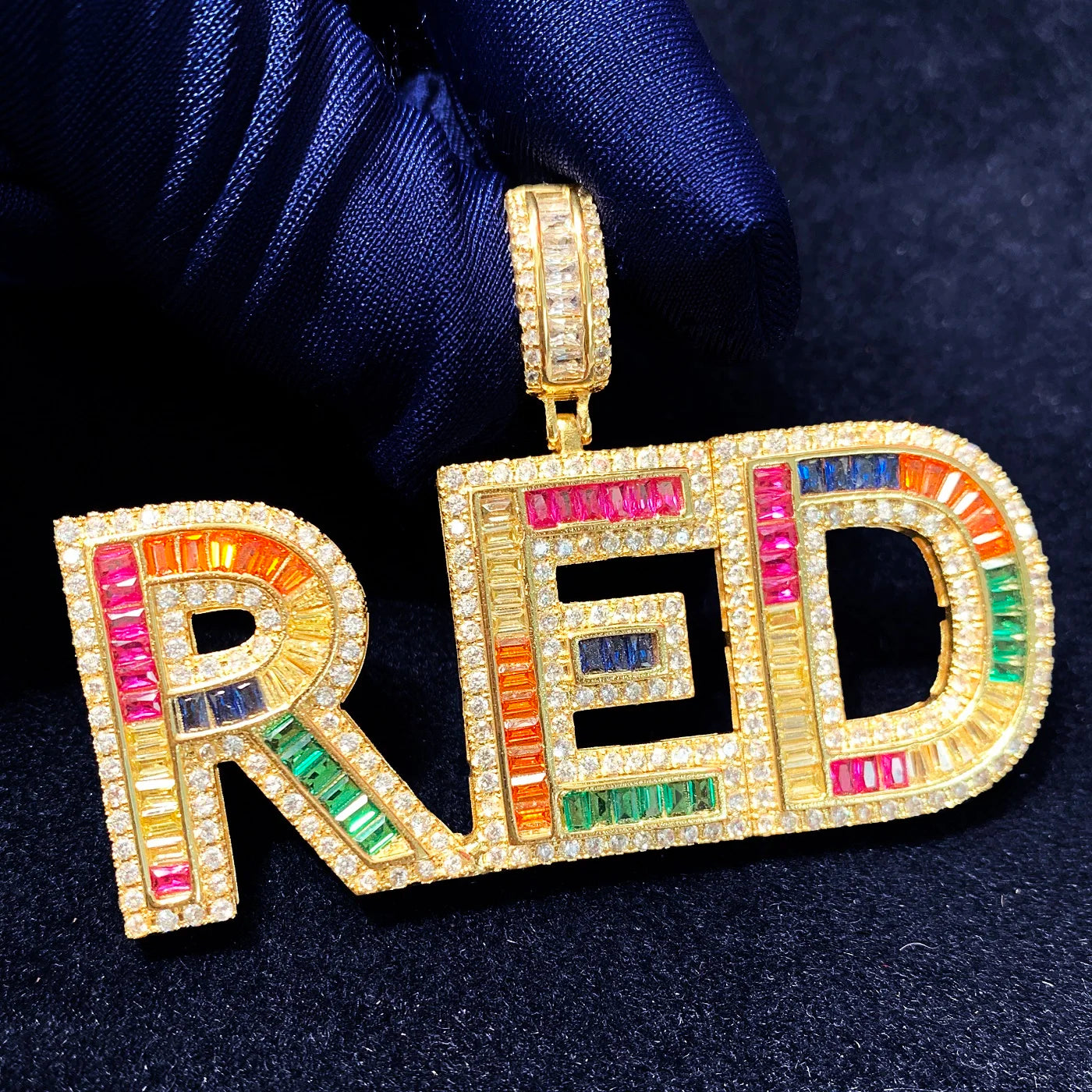 Colored Baguette Letter Pendant - Icedgame & Co