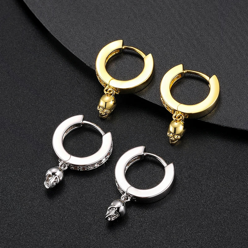 S925 Moissanite Skull Huggie Earrings - Gold