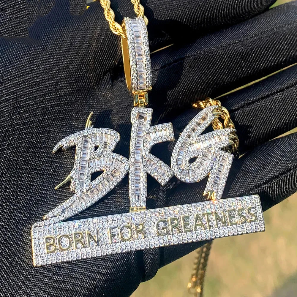 Iced "BFG - Born For Greatness" Letter Diamond Pendant - Gold