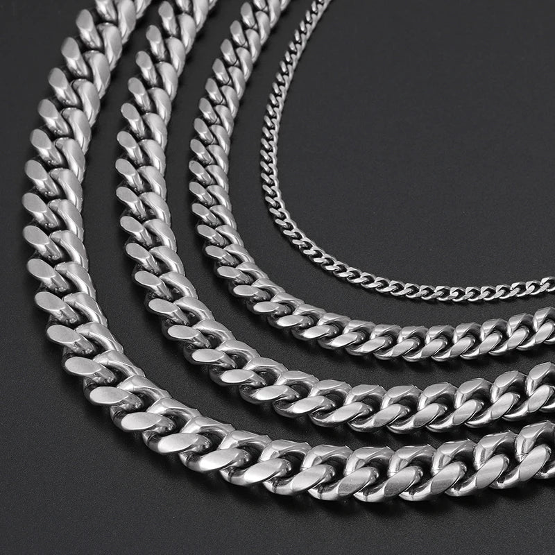 6-14MM Cuban Silver Link Necklace (Stainless Steel)