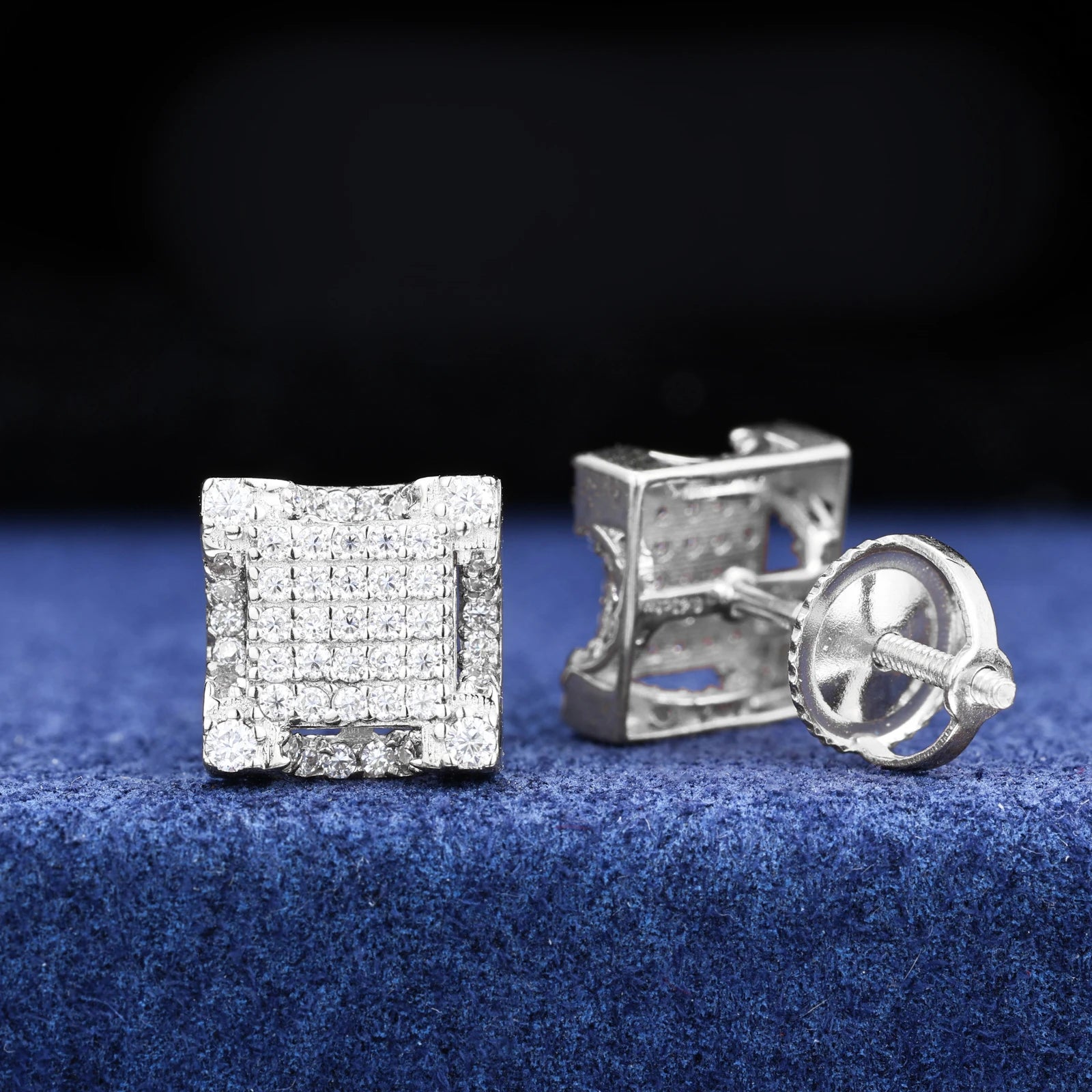 S925 Moissanite Square Paved Diamond Stud Earrings