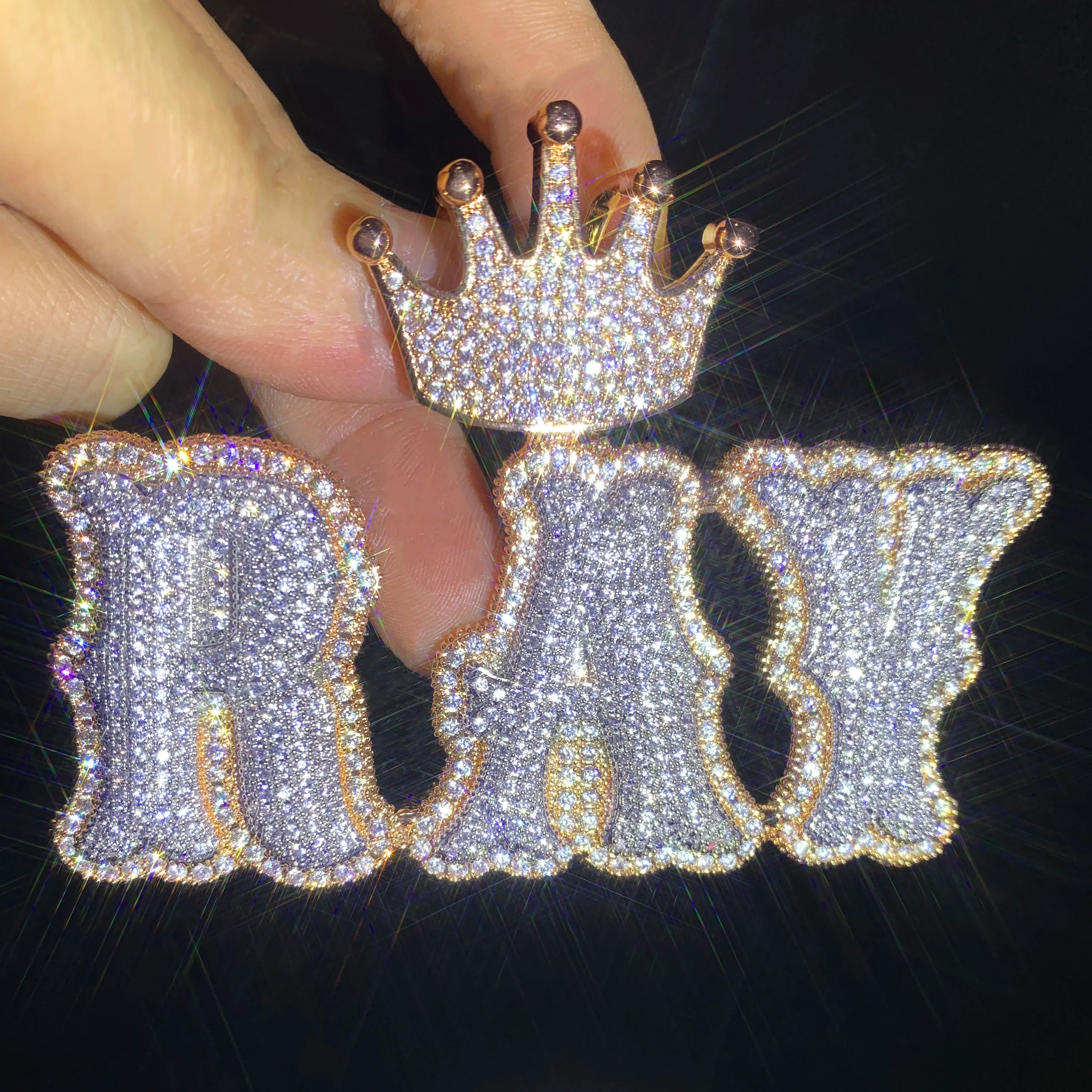 Custom Crown Bail Layered Bubble Letter Pendant