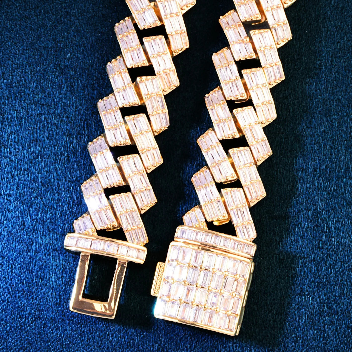 15mm Baguette Diamond Prong Cuban Link Bracelet