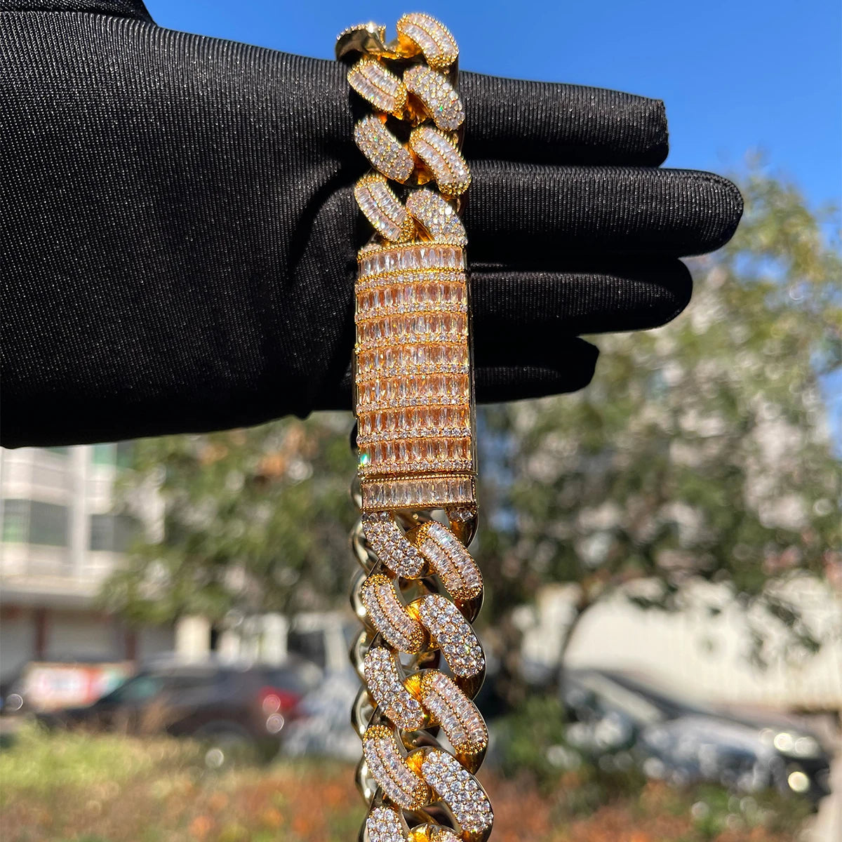 20mm Fully Iced-Out Baguette Stone Cuban Link Necklace
