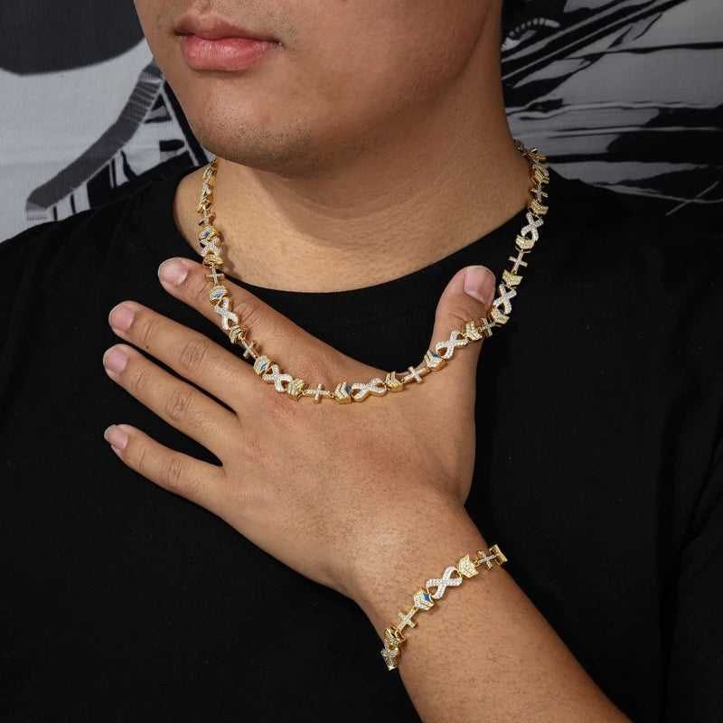 S925 Moissanite Infinity Armor Bracelet with Cross Charms