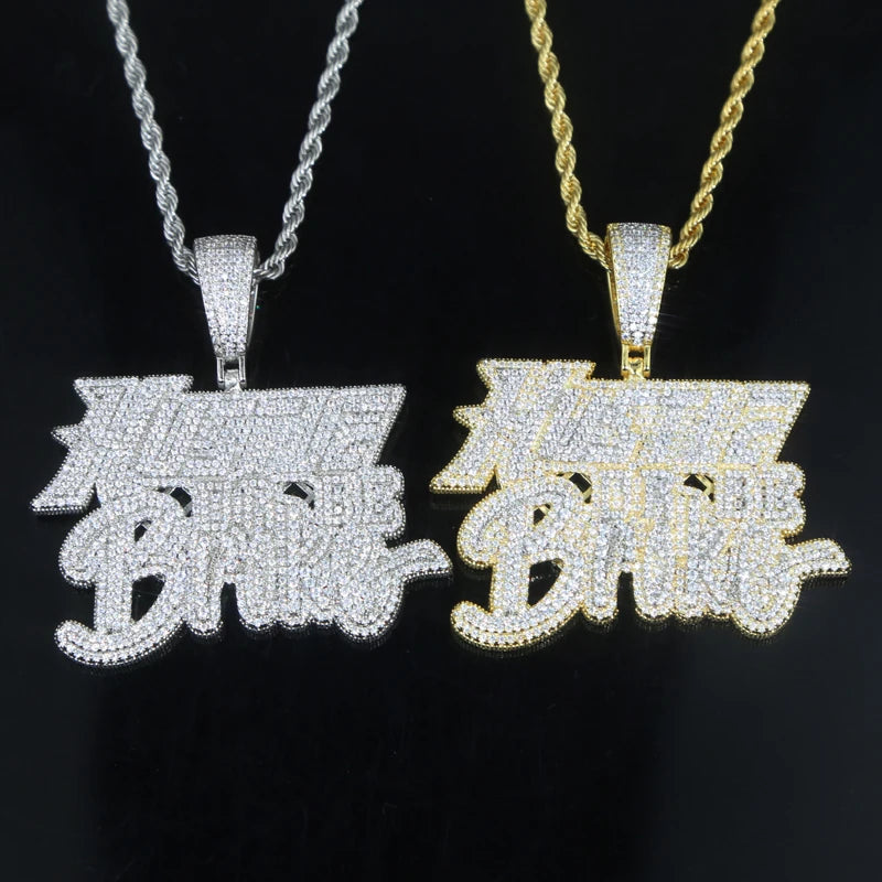 Iced Out "Hustle or Be Broke" Letter Pendant Necklace