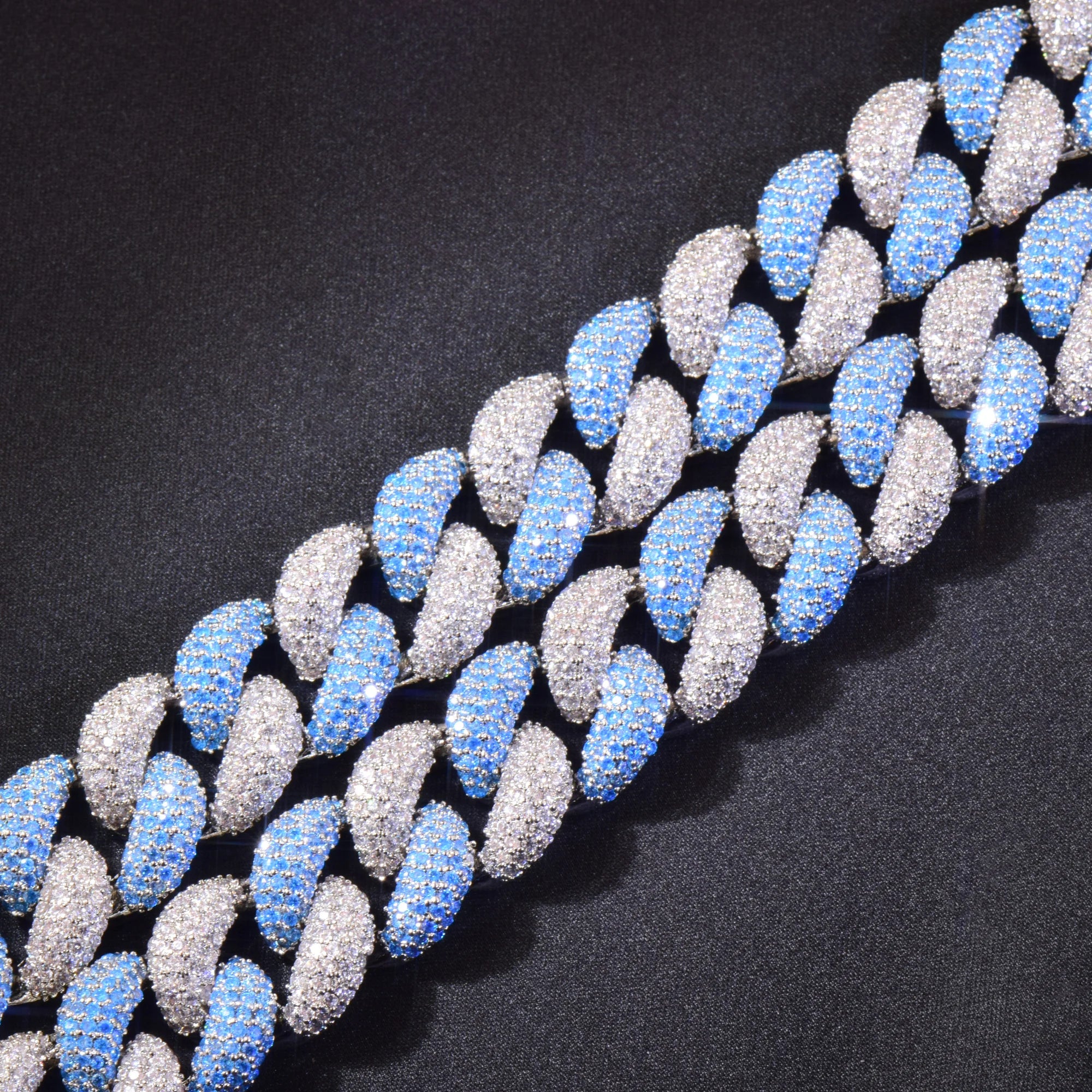 14mm Two-Tone Blue Miami Cuban Link Chain Necklace