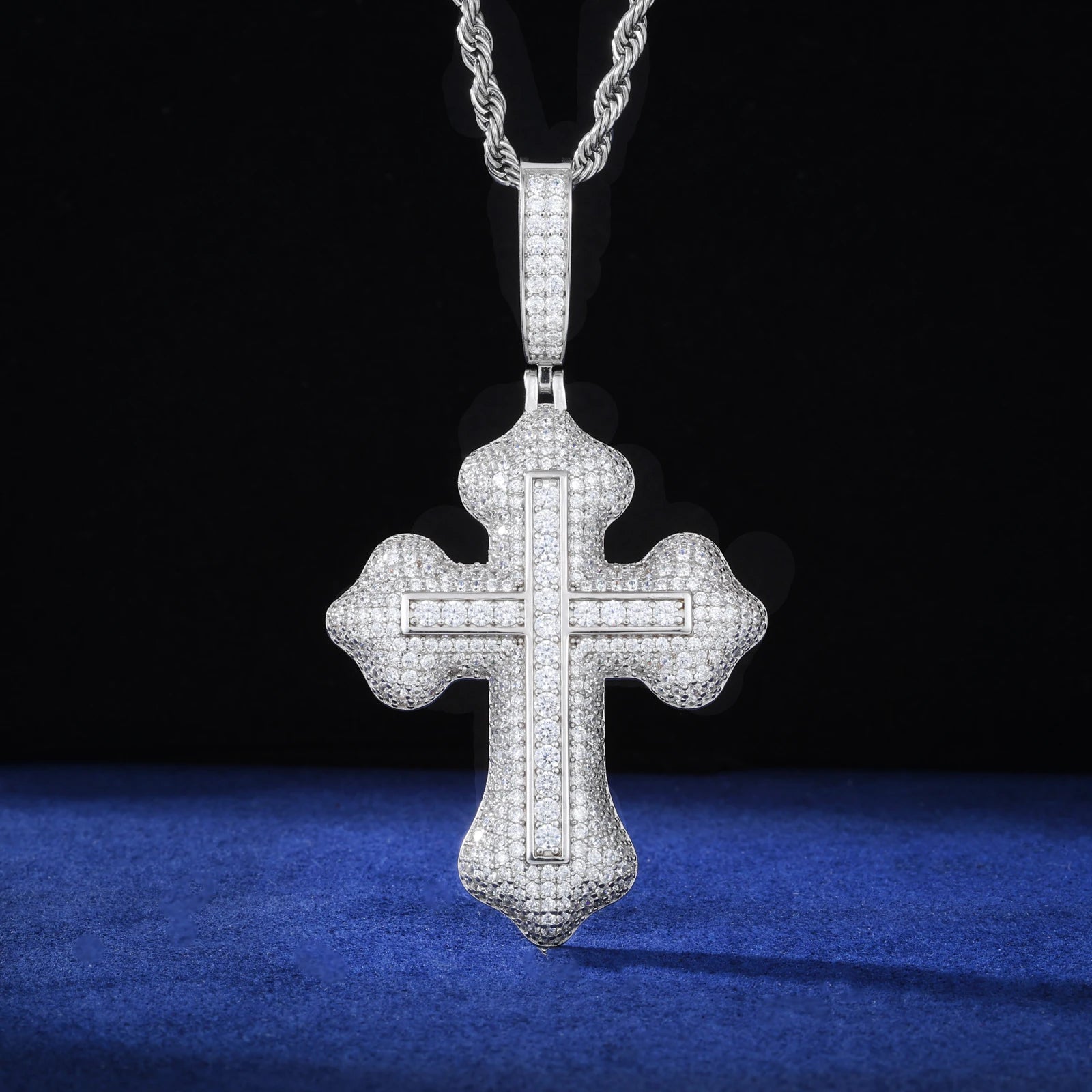 S925 Moissanite Diamond Full Inline Baguette Royal Cross Pendant