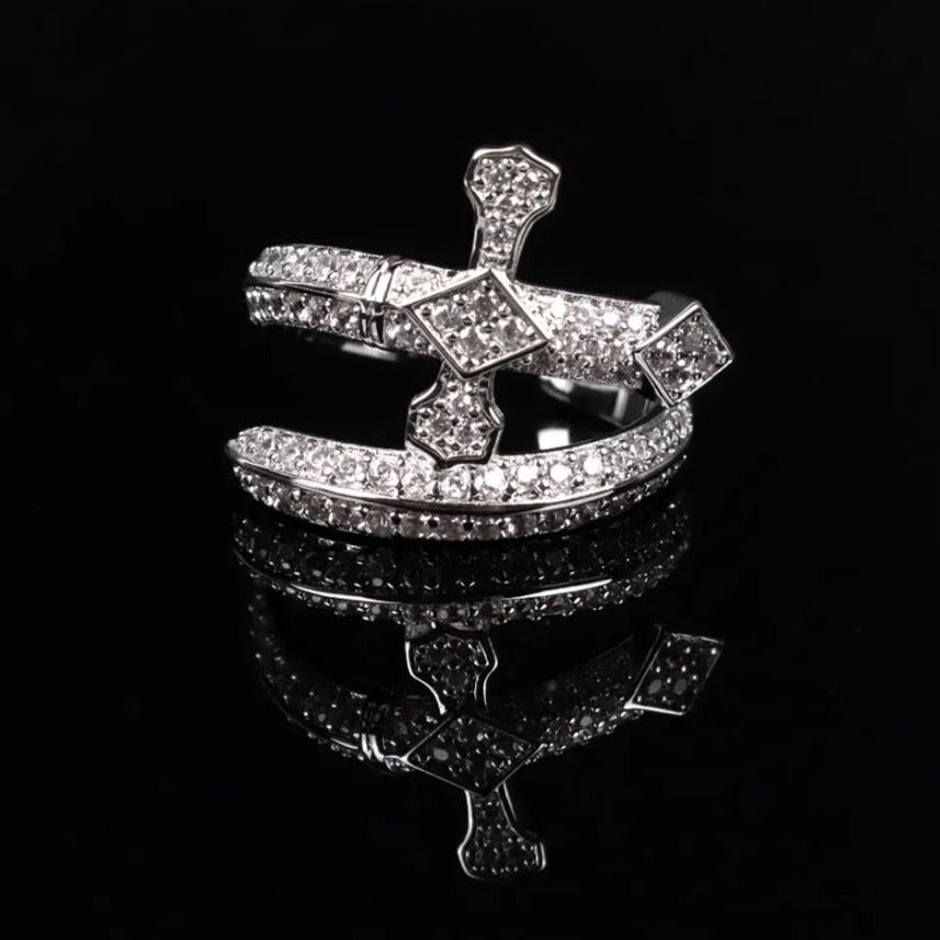Iced Sword Adjustable Ring in White Gold