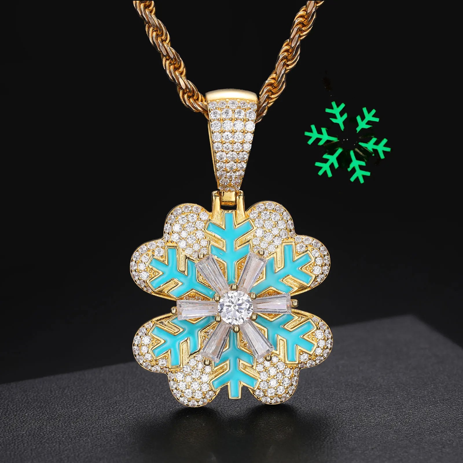 S925 Moissanite Luminous Rotate Snowflake Pendant - Icedgame & Co