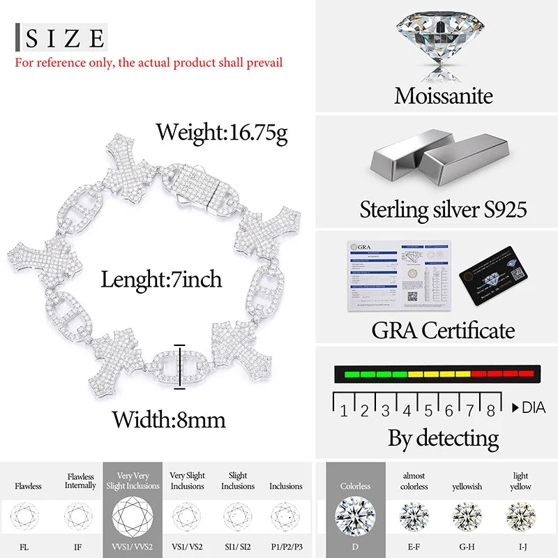 S925 Moissanite D-Link Cross Bracelet - Icedgame & Co