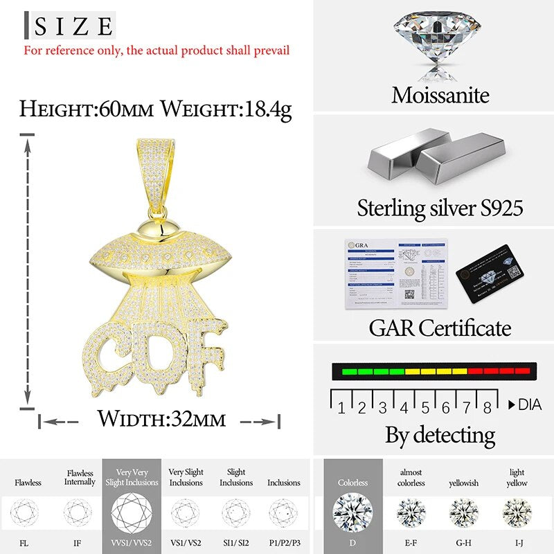 S925 Moissanite UFO Pendant Necklace (Passes Diamond Tester)