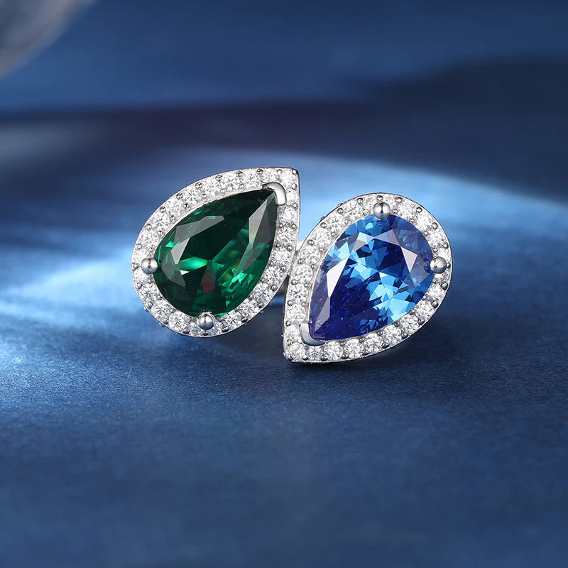 S925 Moissanite Blue & Green Gem Ring