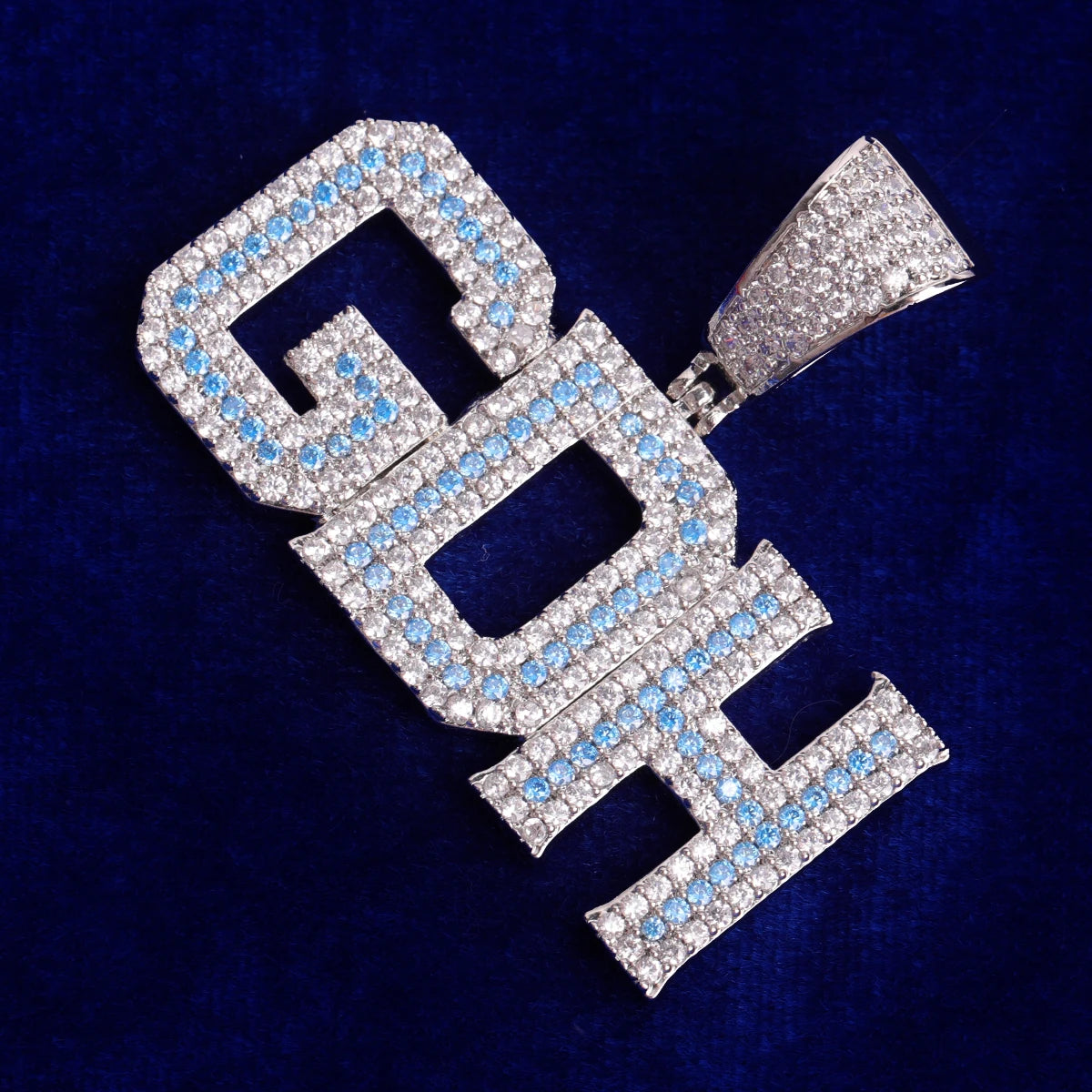 University Font Two-Tone Blue Custom Letter Pendant - Icedgame & Co