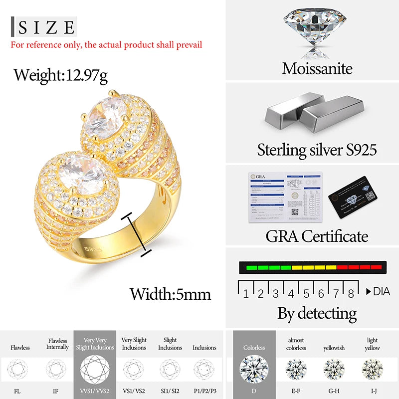 S925 Moissanite Double Halo Moissanite Bypass Ring - Icedgame & Co