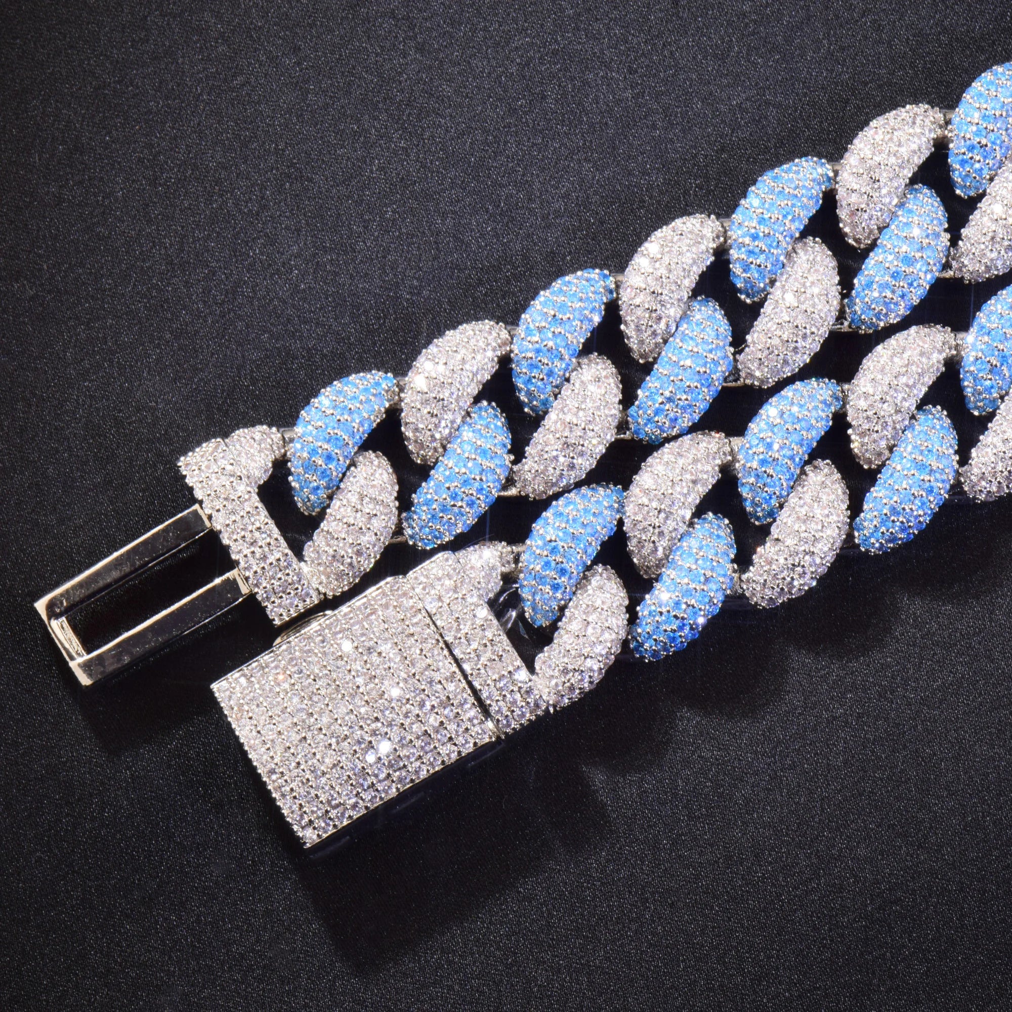 14mm Two-Tone Blue Miami Cuban Link Chain Necklace