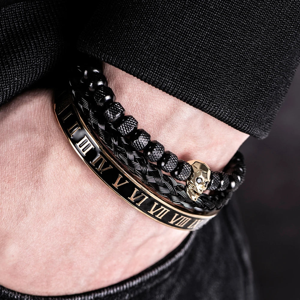 3pcs/Set Luxury Roman Skull Bracelets