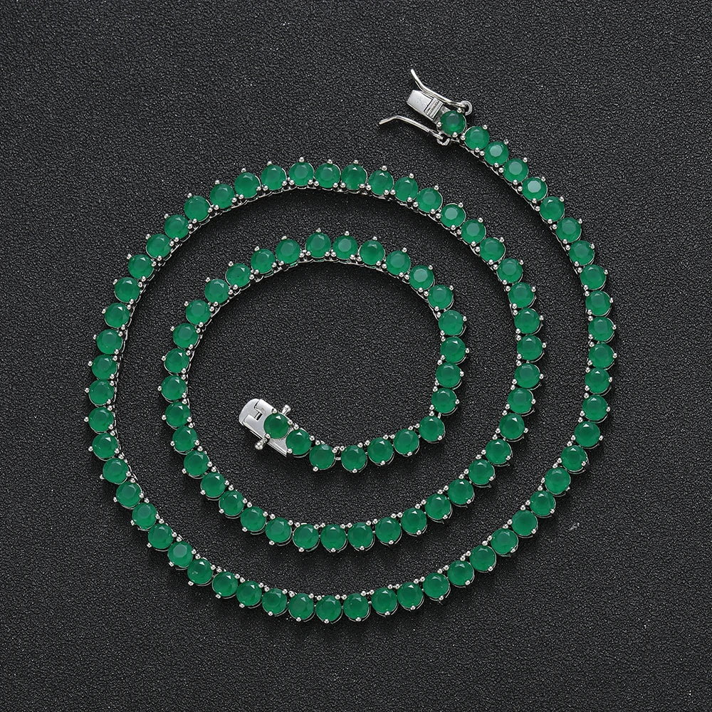 Green Stone Tennis Necklace - 4mm