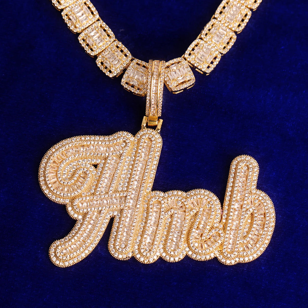 Custom Bold Layer Script Baguette Letter Pendant - Icedgame & Co