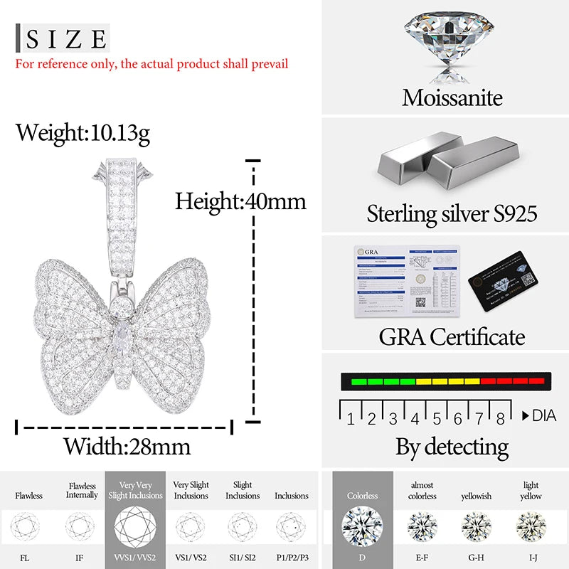 S925 Moissanite Butterfly Pave Diamond Pendant - Icedgame & Co