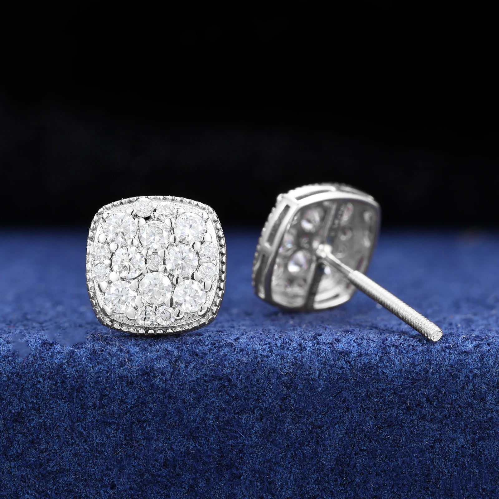 S925 Moissanite Diamond Cushion Setting Stud Earrings