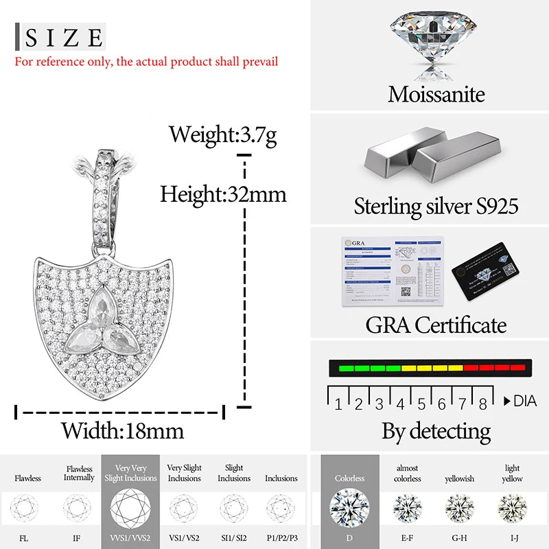 S925 Moissanite Shield Pendant - Icedgame & Co