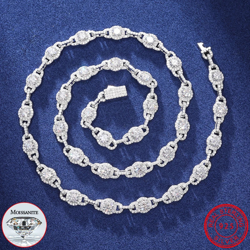 S925 Moissanite Radiant Crescent Diamond Halo Necklace - White Gold