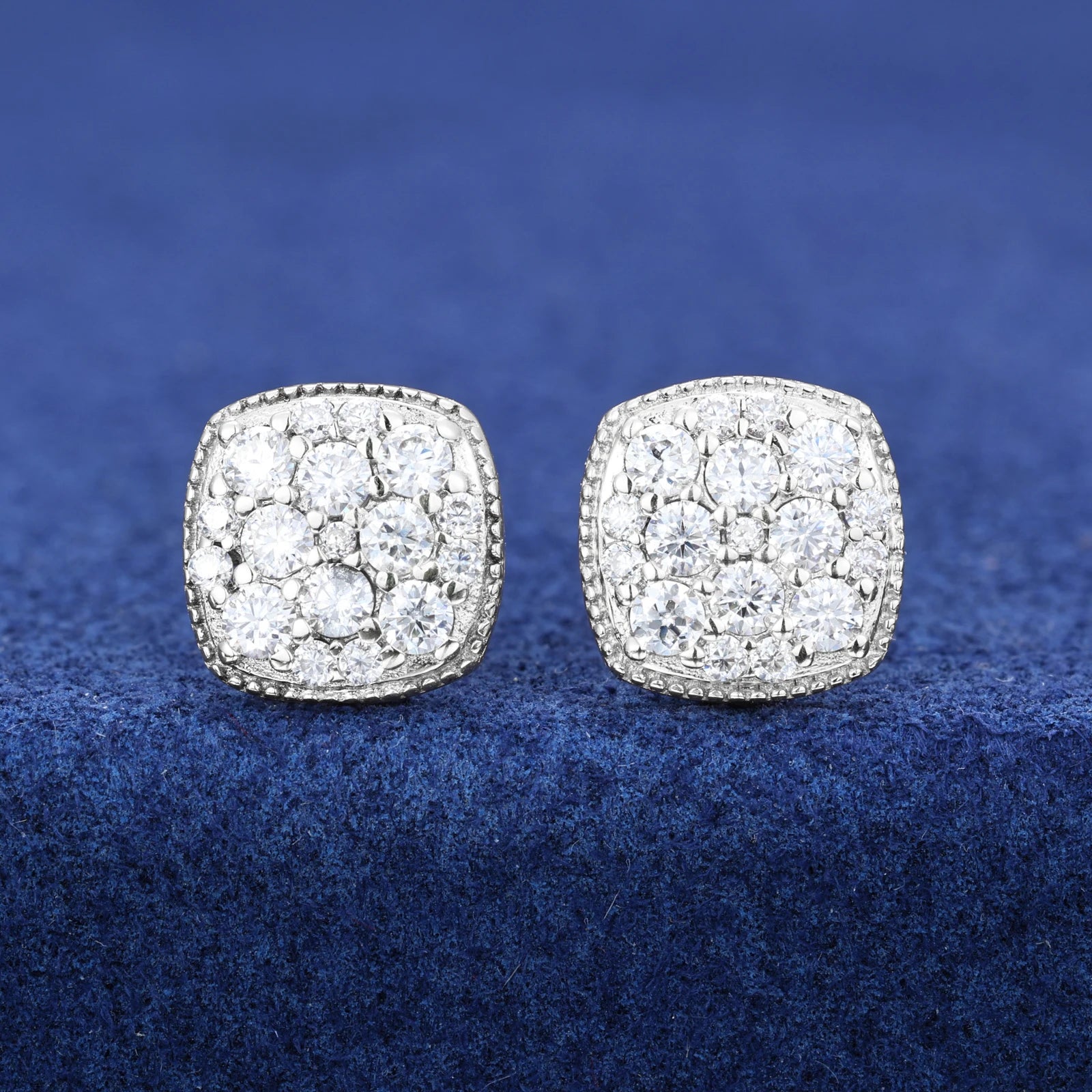 S925 Moissanite Diamond Cushion Setting Stud Earrings