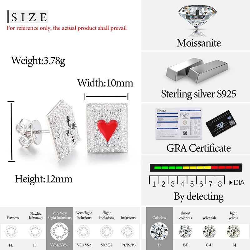 S925 Moissanite Poker Studs Earrings - Icedgame & Co