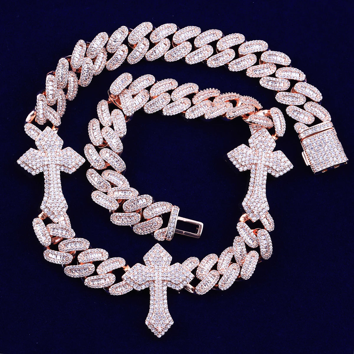 Iced Out Cross Baguette Cuban Link Chain Necklace