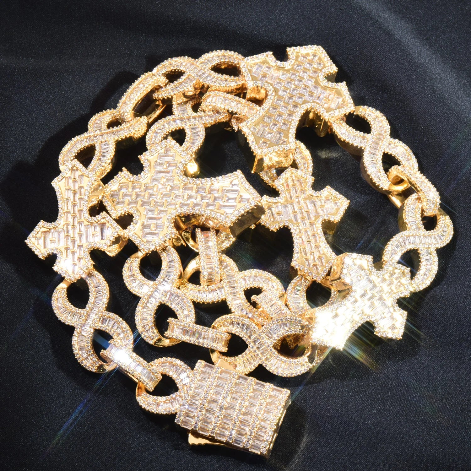 Infinity Baguette Cross Diamond Link Chain - 15mm