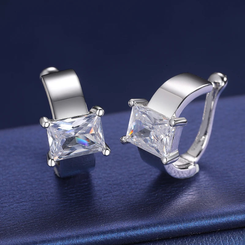 S925 Moissanite Princess Cut Cuff Earrings – White Gold/Gold