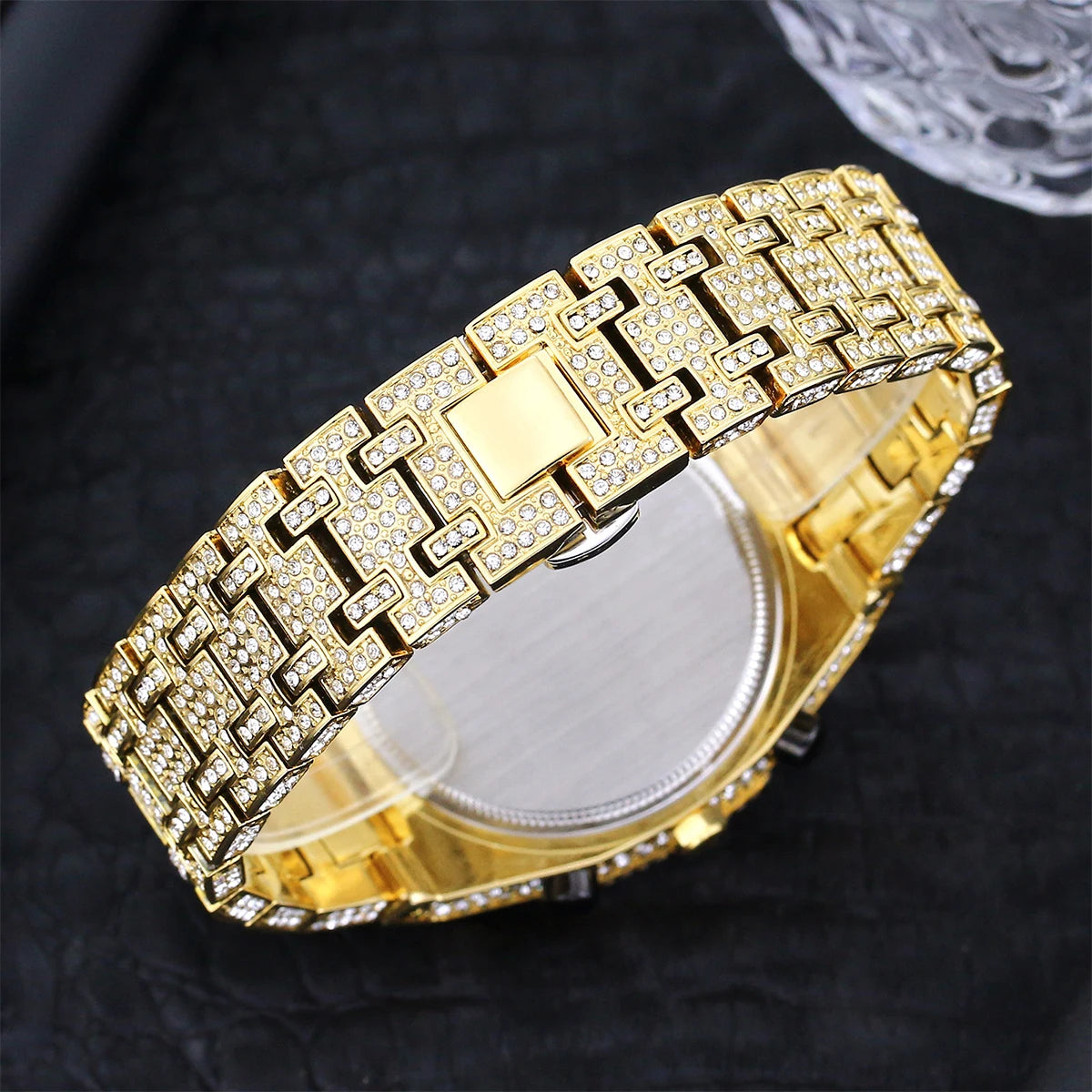LUXURY BUST DOWN ARABIC NUMERALS ICED OUT DIAMOND WATCH - GOLD/WHITE GOLD