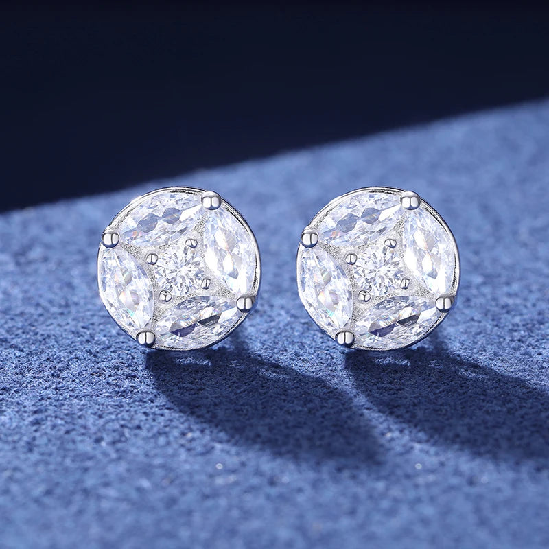 S925 Moissanite Round Star Stud Earrings - White Gold