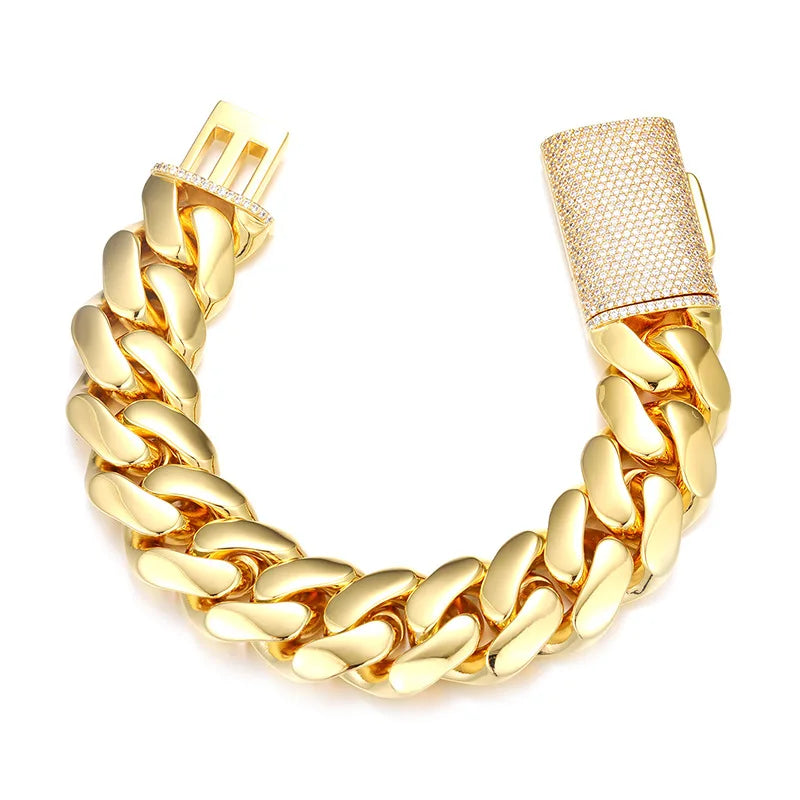 10mm-20mm Solid Iced Clasp Miami Cuban Bracelet