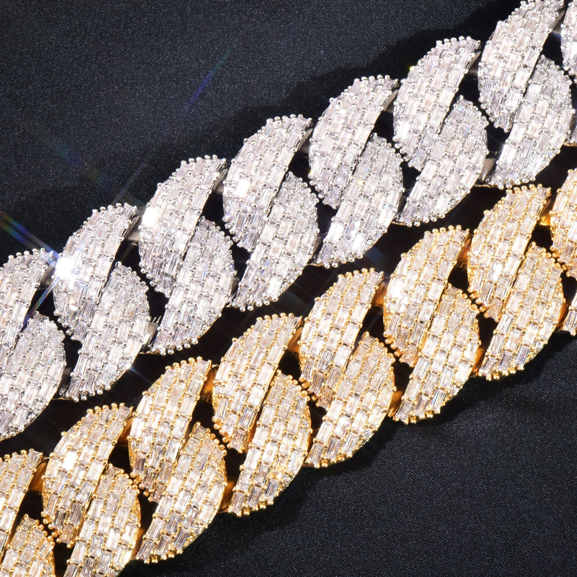 20MM Iced-Out Baguette Curve Diamond Cuban Link Chain