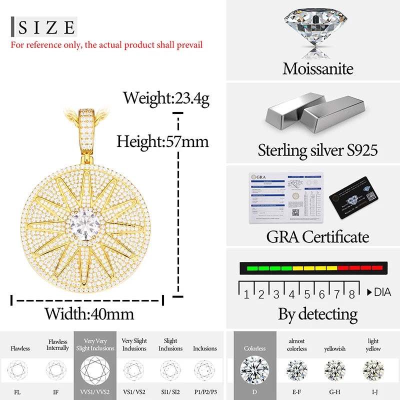 S925 Moissanite Sun Round Cut Diamond Band Pendant - Icedgame & Co