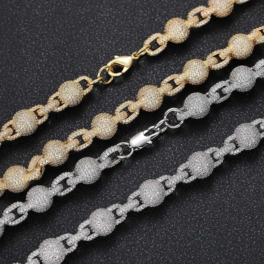 10MM Iced Cuffed Beads Bracelet - White Gold/Gold