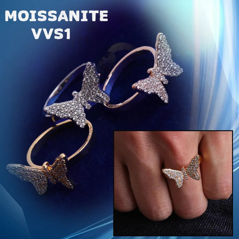 S925 VVS1 Moissanite Butterfly Ring